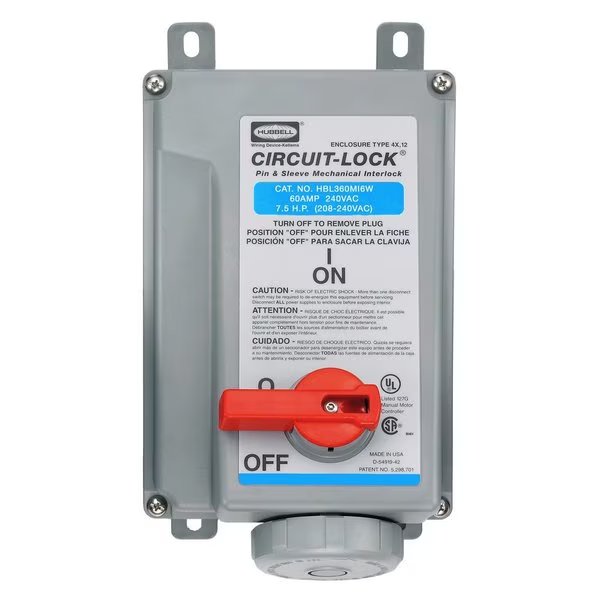 Heavy Duty Products, IEC Pin and Sleeve Devices, Industrial Grade, Female, Mechanically Interlocked Receptacle, 60A 250V AC, Watertight, Hubbell Wiring Device-Kellems, Mfr#: HBL360MI6W